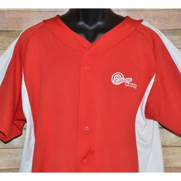 Champion Men's Red Button Front Baseball Jersey Size XL V-Neck Bullseye Racing - Picture 2 of 9